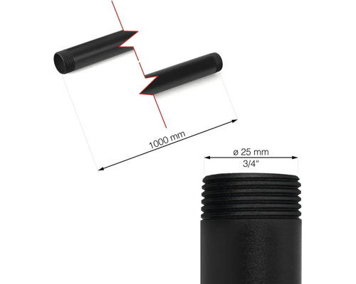 Pijpverbinder met de afmetingen 25 mm diameter en 1000 mm lengte
