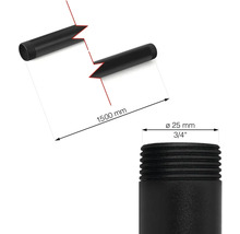 Afbeelding van een pijpverlengstuk met de afmetingen 1500 mm lengte en 25 mm diameter