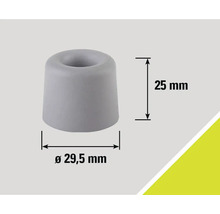 Grijze deurstopper met afmetingen 25 mm hoogte en 29,5 mm diameter