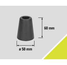 Grijze stoelpootdop, 60 mm hoog, diameter 50 mm