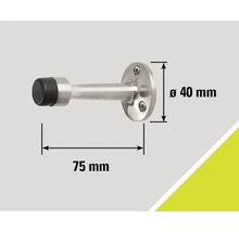 Deurstopper van roestvrij staal met rubberen buffer en maatdetails