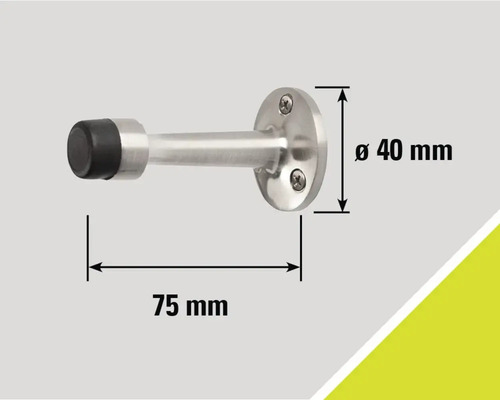 Deurstopper van roestvrij staal met rubberen buffer en maatdetails