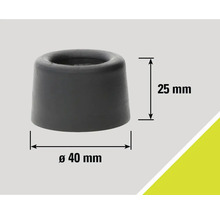 Grijze rubberen deurstopper met afmetingen 25 mm hoog en 40 mm diameter