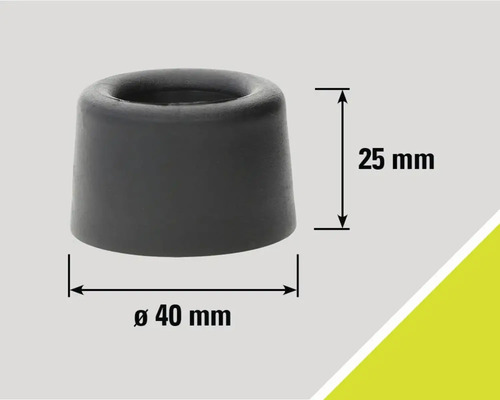 Grijze rubberen deurstopper met afmetingen 25 mm hoog en 40 mm diameter