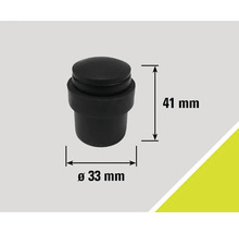 Zwarte rubberen deurstopper met afmetingen 41 mm hoogte en 33 mm diameter