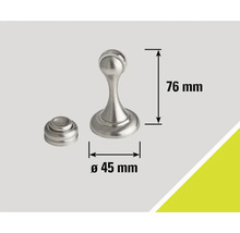 Metalen deurstopper met afmetingen 76 mm hoog en 45 mm diameter