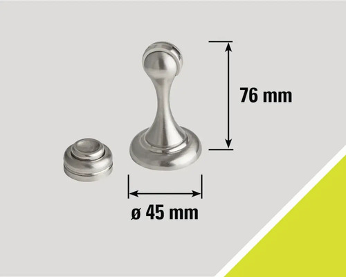 Metalen deurstopper met afmetingen 76 mm hoog en 45 mm diameter