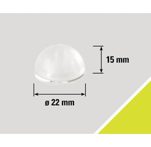 Halfronde meubelglijder met de afmetingen 22 millimeter diameter en 15 millimeter hoogte