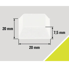 Afbeelding met maatvoering: 20 mm hoogte, 20 mm breedte, 7,5 mm diepte