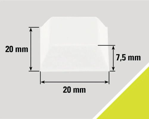 Afbeelding met maatvoering: 20 mm hoogte, 20 mm breedte, 7,5 mm diepte