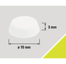 Witte meubelglijder met afmetingen 10 mm diameter en 3 mm hoogte