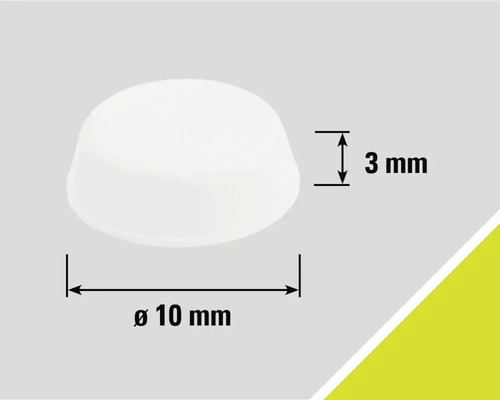 Witte meubelglijder met afmetingen 10 mm diameter en 3 mm hoogte