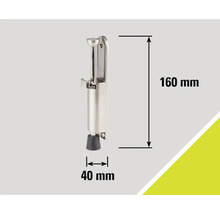 Metalen deurstopper met afmetingen van 160 mm hoogte en 40 mm breedte