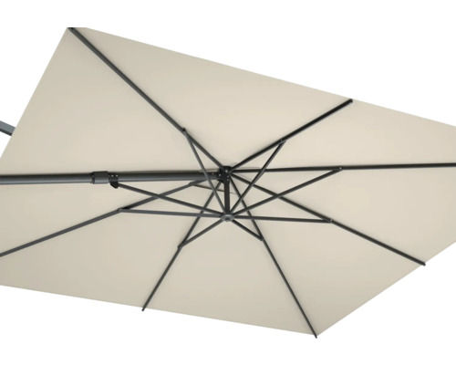 Detailopname tuinzonescherm met metalen frame en rechthoekig schermdak