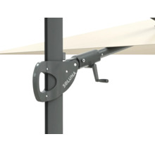 Detailweergave van een parasol met slinger en Soluna logo