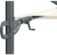 Details van de Soluna parasol met slinger mechanisme.