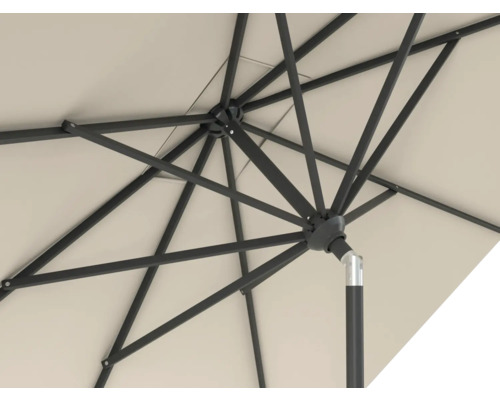 Detailaanzicht van een parasol met frame en bekleding