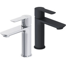 Twee wastafelkranen van Laufen, één verchroomd en één in donkere uitvoering