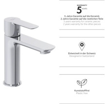 Metalen wastafelmengkraan met vijf jaar garantie op keramiek en twee jaar garantie op andere onderdelen