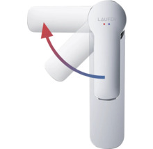 Waterkraan met temperatuurbereikaanduiding en Laufen logo