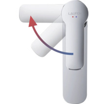 Laufen logo op een kraan met draaibare uitloop