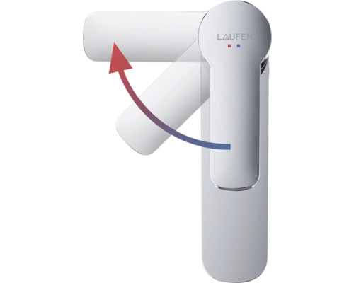 Laufen logo op een kraan met draaibare uitloop