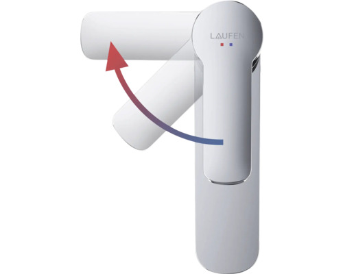 Laufen Logo op een waterkraan met verstelbare hendel