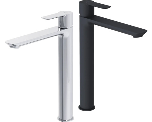 Twee wastafelkranen in verschillende uitvoeringen