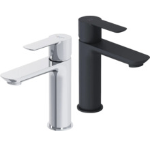 Twee wastafelkranen van Laufen, één in chroom en één in zwart