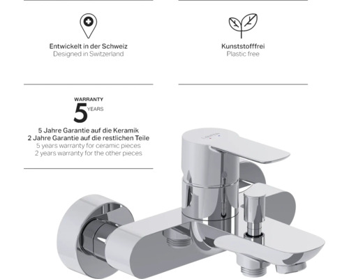 Ontwikkeld in Zwitserland keurmerk. Vijf jaar garantie op keramiek. Plasticvrij keurmerk.