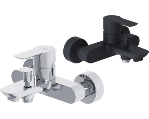 Twee badkamerkranen, één van chroom en één in zwart