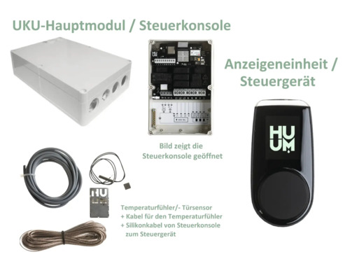 UKU hoofdmodule, bedieningspaneel, weergave-eenheid, regeleenheid, temperatuursensor, deursensor en kabels