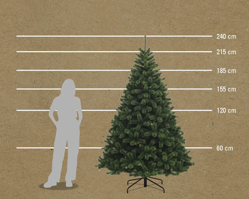 Illustratie van een kunstkerstboom met maatvoering in centimeters