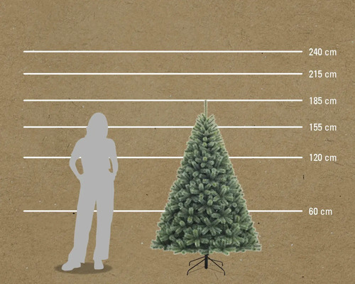 Illustratie van een kunstkerstboom met maatvoering in centimeters