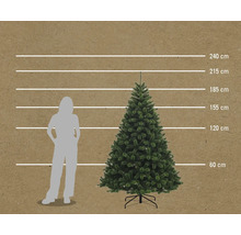 Afbeelding van een kunstkerstboom met maataanduidingen in centimeters.