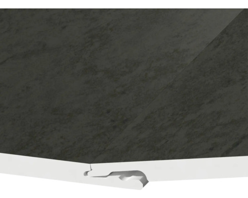 Gedetailleerd zicht op een donker werkblad met een witte rand