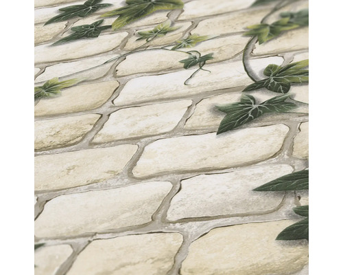 Behang met stenen muur en klimopmotief