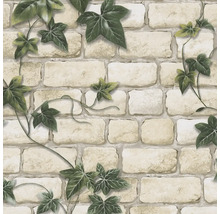 Behang met baksteenpatroon en klimopdecoratie