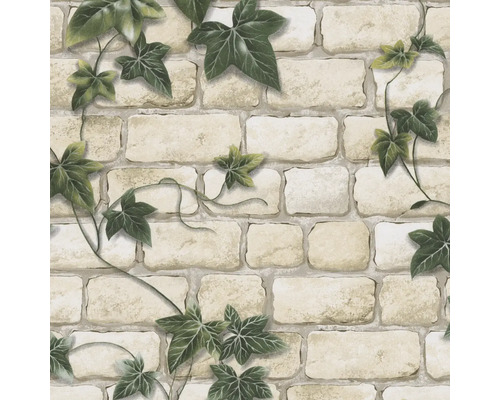 Behang met baksteenpatroon en klimopdecoratie