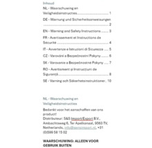 Inhoudsopgave met veiligheidsinstructies in verschillende talen