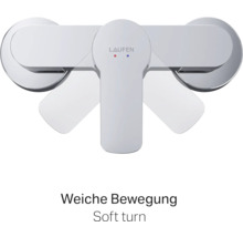 Laufen Logo op een kraan met zachte beweging