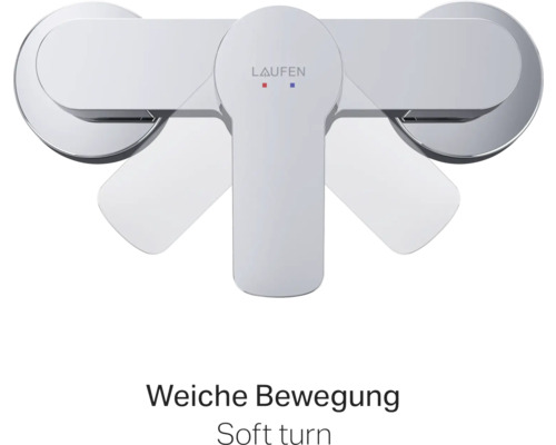 Laufen Logo op een kraan met zachte beweging