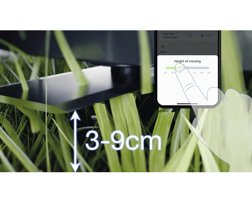 Instelling van de snijhoogte van 3 tot 9 centimeter op de robotmaaier via smartphone