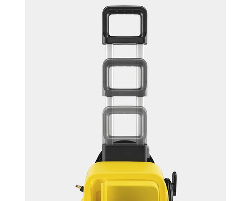 Uitschuifbare handgreep van een gele reinigingsmachine