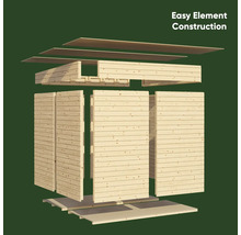 Illustratie van de eenvoudige elementconstructie van een houten tuinhuis