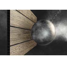 Decoratieve plaat met houtlook en sloopkogel