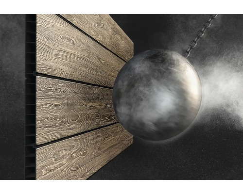 Decoratieve plaat met houtlook en sloopkogel