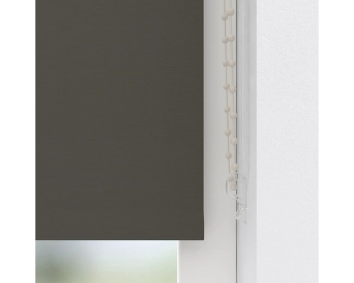 Donkergrijs rolgordijn met kettingbediening voor raamdecoratie