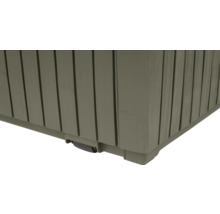 Detail van een opbergbox van kunststof met verticaal lattenpatroon