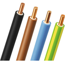 Elektriciteitskabels met meerdere aders in zwart, bruin, blauw en groen-geel